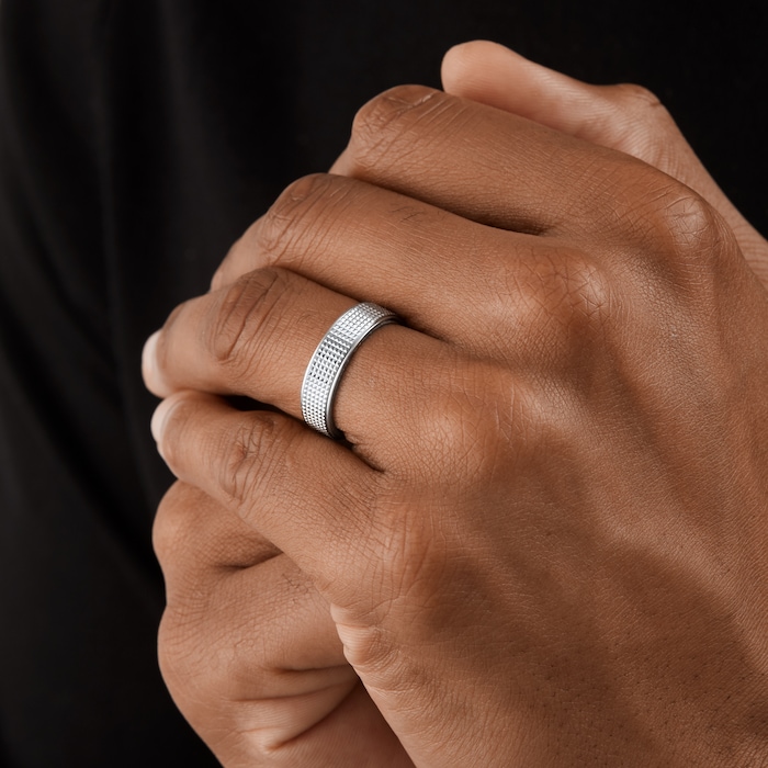 Goldsmiths Platinum 5mm Fancy Pattern Wedding Ring - Ring Size T