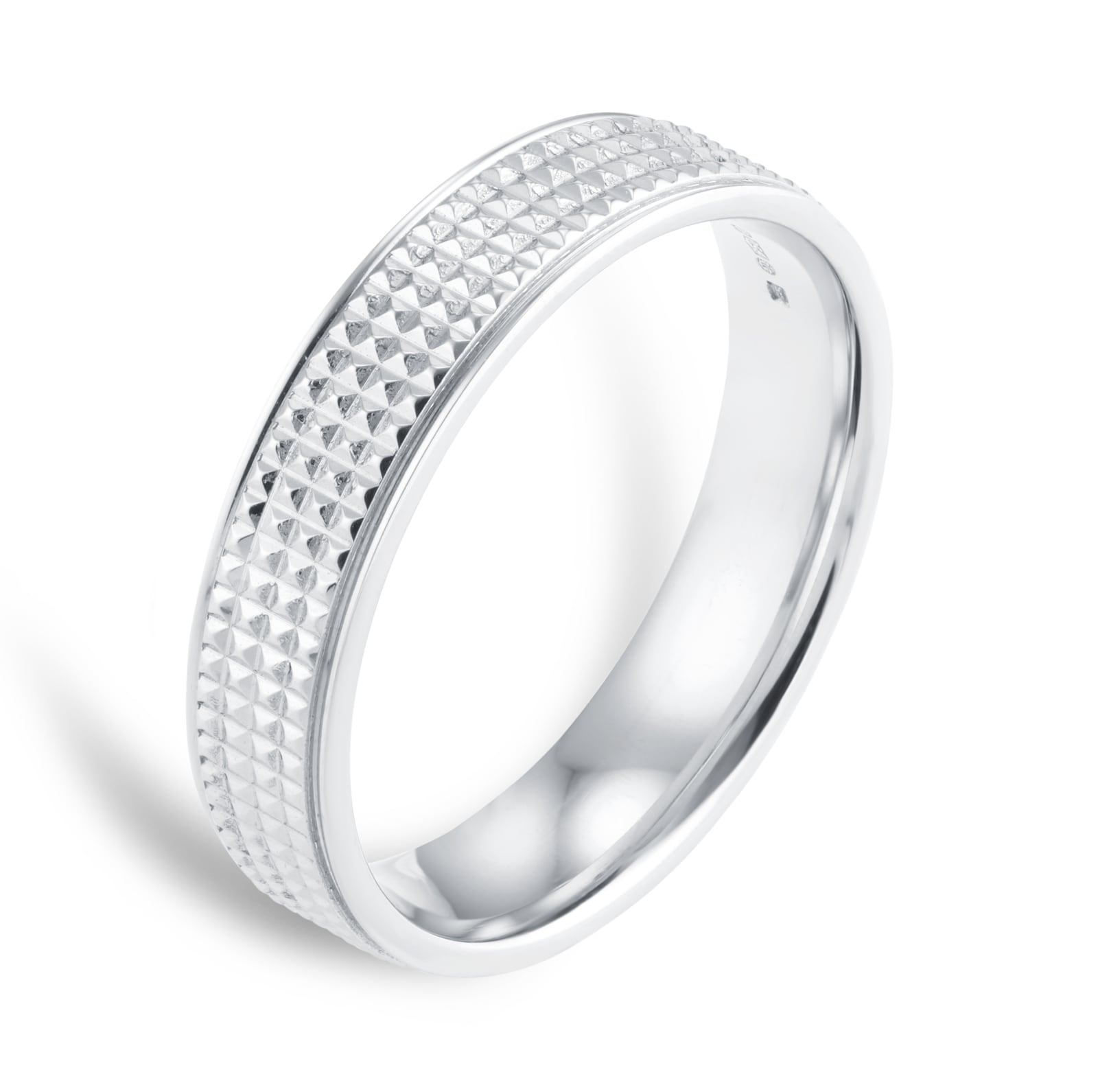 Goldsmiths Platinum 5mm Fancy Pattern Wedding Ring - Ring Size V Goldsmiths Platinum 5mm Fancy Pattern Wedding Ring - Ring Size V