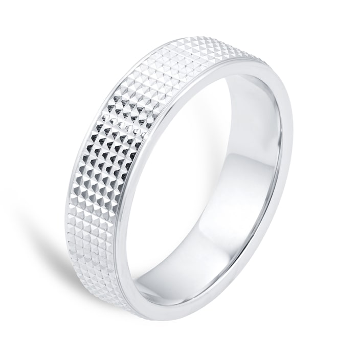 Goldsmiths Platinum 5mm Fancy Pattern Wedding Ring - Ring Size T