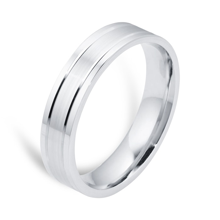 Goldsmiths Platinum 6mm Fancy Double Groove Wedding Ring - Ring Size Q