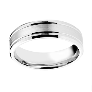 Mappin & Webb Platinum 6mm Pattern Matt Centre Bevelled Edge Wedding Ring