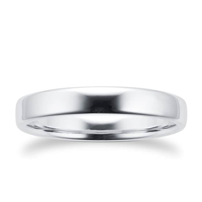 Goldsmiths 3mm Slight Court Standard  Wedding Ring In 9 Carat White Gold