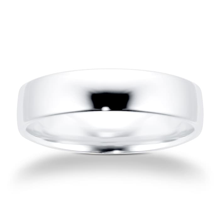 Goldsmiths 5mm Slight Court Standard  Wedding Ring In 9 Carat White Gold - Ring Size S