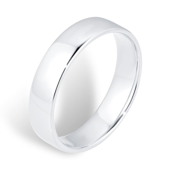 Goldsmiths 5mm Slight Court Standard  Wedding Ring In 9 Carat White Gold