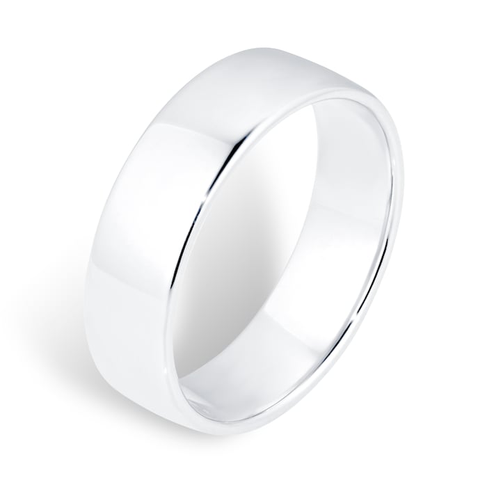 Goldsmiths 6mm Slight Court Standard  Wedding Ring In 9 Carat White Gold - Ring Size S