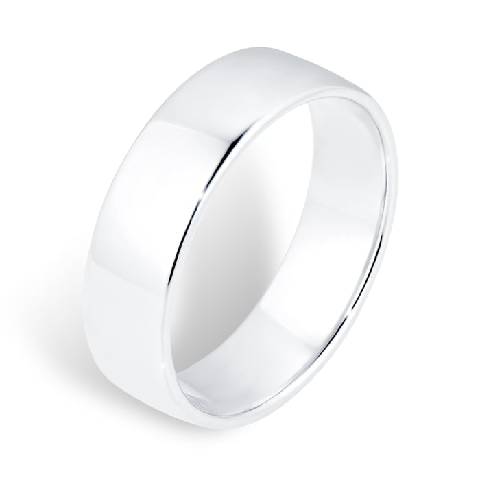 Goldsmiths 6mm Slight Court Standard  Wedding Ring In 9 Carat White Gold - Ring Size V.5