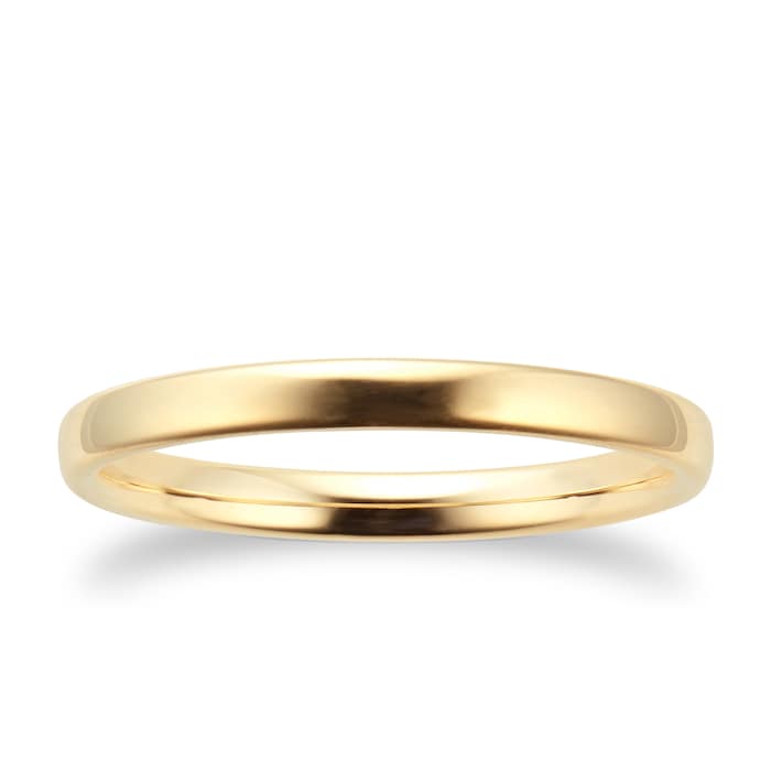 Goldsmiths 2mm Slight Court Standard  Wedding Ring In 9 Carat Yellow Gold