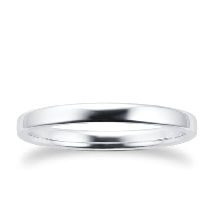 Goldsmiths 2mm Slight Court Standard  Wedding Ring In 18 Carat White Gold - Ring Size J