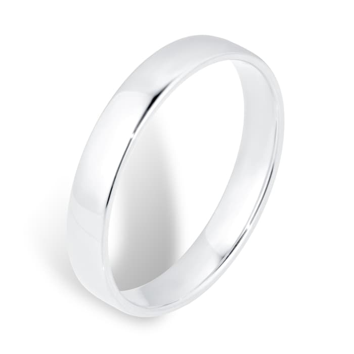 Goldsmiths 4mm Slight Court Standard  Wedding Ring In 18 Carat White Gold - Ring Size G