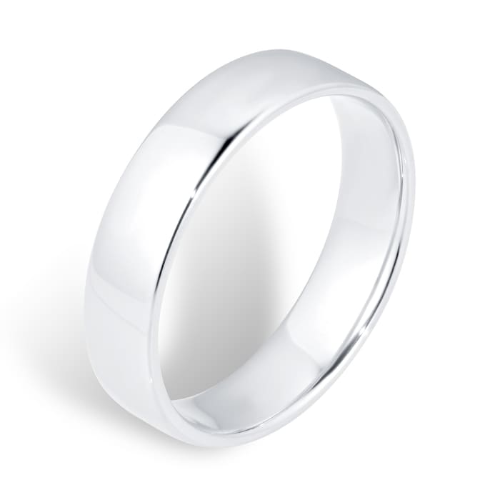 Goldsmiths 5mm Slight Court Standard  Wedding Ring In 18 Carat White Gold