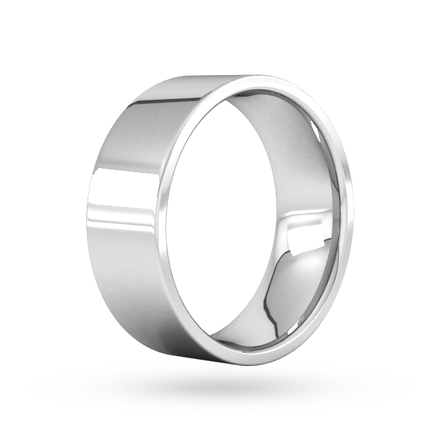 Goldsmiths 8mm Flat Court Heavy  Wedding Ring In 18 Carat White Gold - Ring Size P