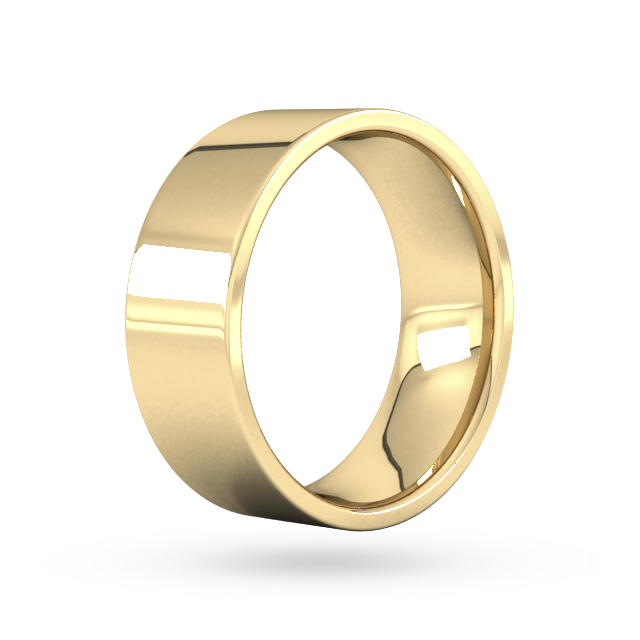 Goldsmiths 8mm Flat Court Heavy  Wedding Ring In 18 Carat Yellow Gold
