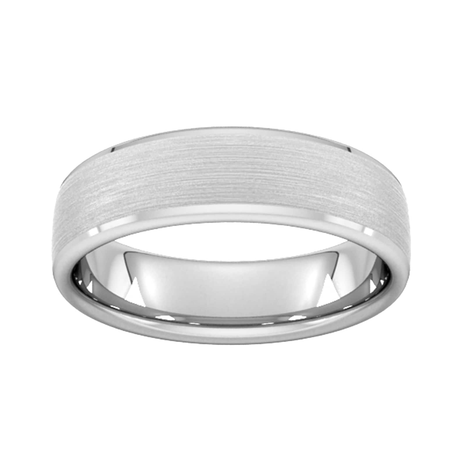 6mm Slight Court Extra Heavy Polished Chamfered Edges With Matt Centre Wedding Ring In 18 Carat White Gold - Ring Size J