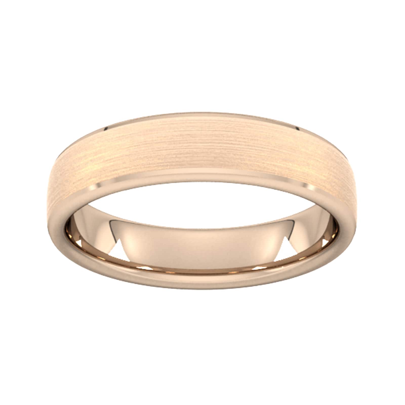 5mm Flat Court Heavy Polished Chamfered Edges With Matt Centre Wedding Ring In 18 Carat Rose Gold - Ring Size V