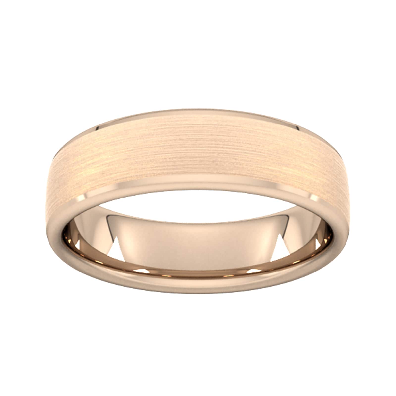 6mm Flat Court Heavy Polished Chamfered Edges With Matt Centre Wedding Ring In 18 Carat Rose Gold - Ring Size V