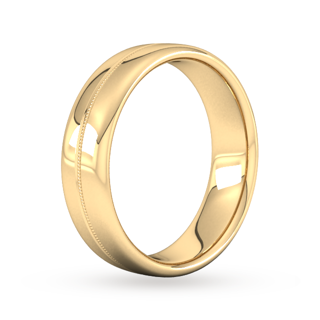 Goldsmiths 6mm Slight Court Extra Heavy Milgrain Centre Wedding Ring In 9 Carat Yellow Gold