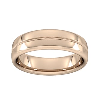 Goldsmiths 6mm Slight Court Heavy Milgrain Centre Wedding Ring In 9 Carat Rose Gold
