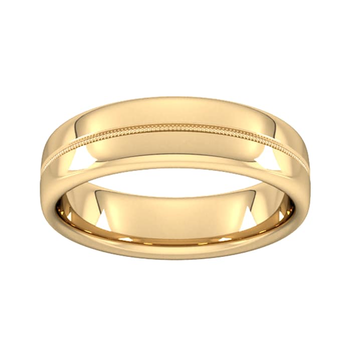 Goldsmiths 6mm Slight Court Extra Heavy Milgrain Centre Wedding Ring In 18 Carat Yellow Gold