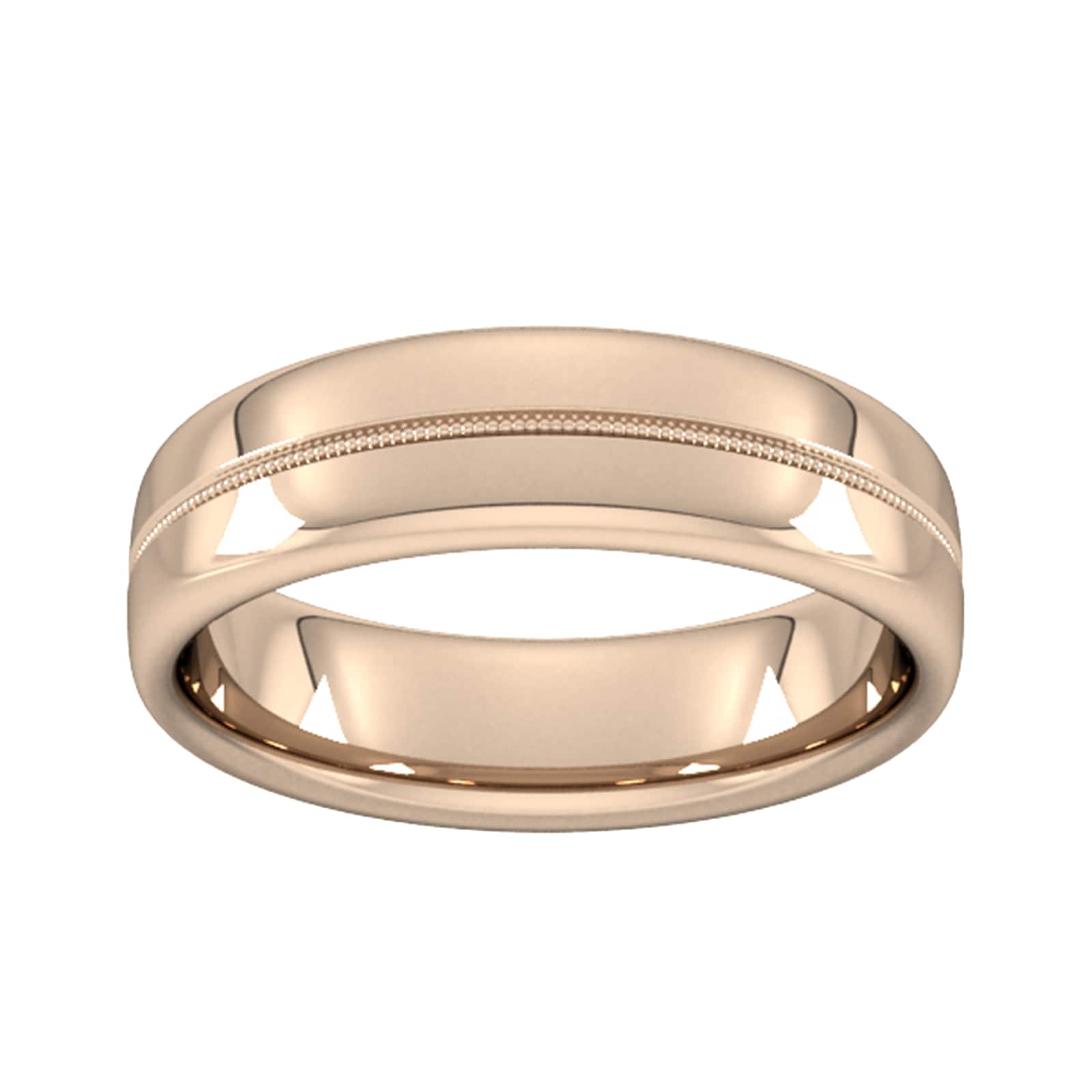 6mm slight court standard milgrain centre wedding ring in 18 carat rose gold - ring size u