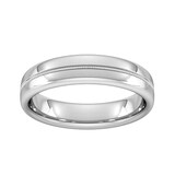 Goldsmiths 5mm Slight Court Extra Heavy Milgrain Centre Wedding Ring In Platinum