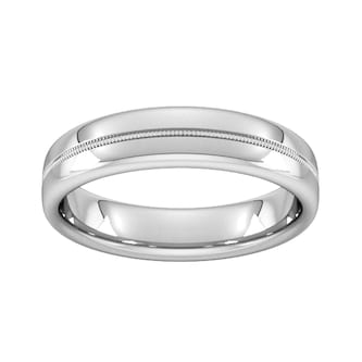 Goldsmiths 5mm Flat Court Heavy Milgrain Centre Wedding Ring In 18 Carat White Gold