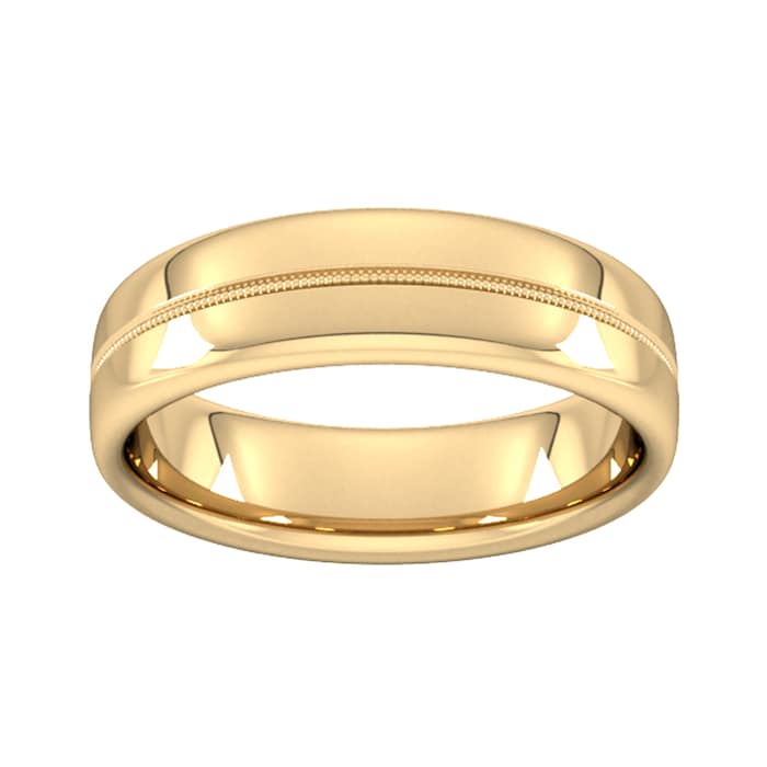 Goldsmiths 6mm Flat Court Heavy Milgrain Centre Wedding Ring In 18 Carat Yellow Gold