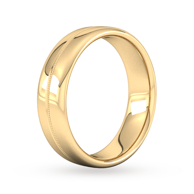 Goldsmiths 6mm Flat Court Heavy Milgrain Centre Wedding Ring In 18 Carat Yellow Gold