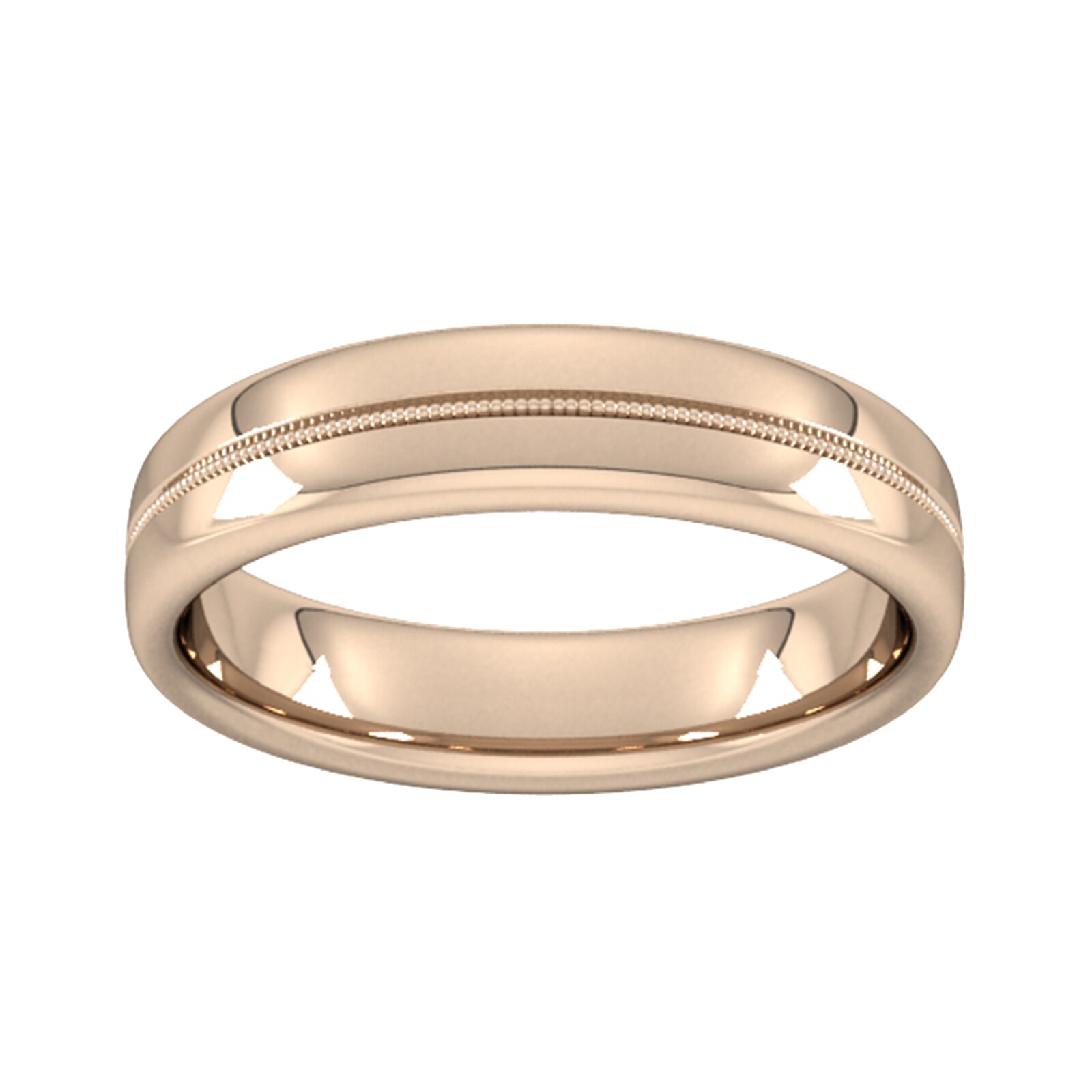 5mm Flat Court Heavy Milgrain Centre Wedding Ring In 18 Carat Rose Gold - Ring Size Y