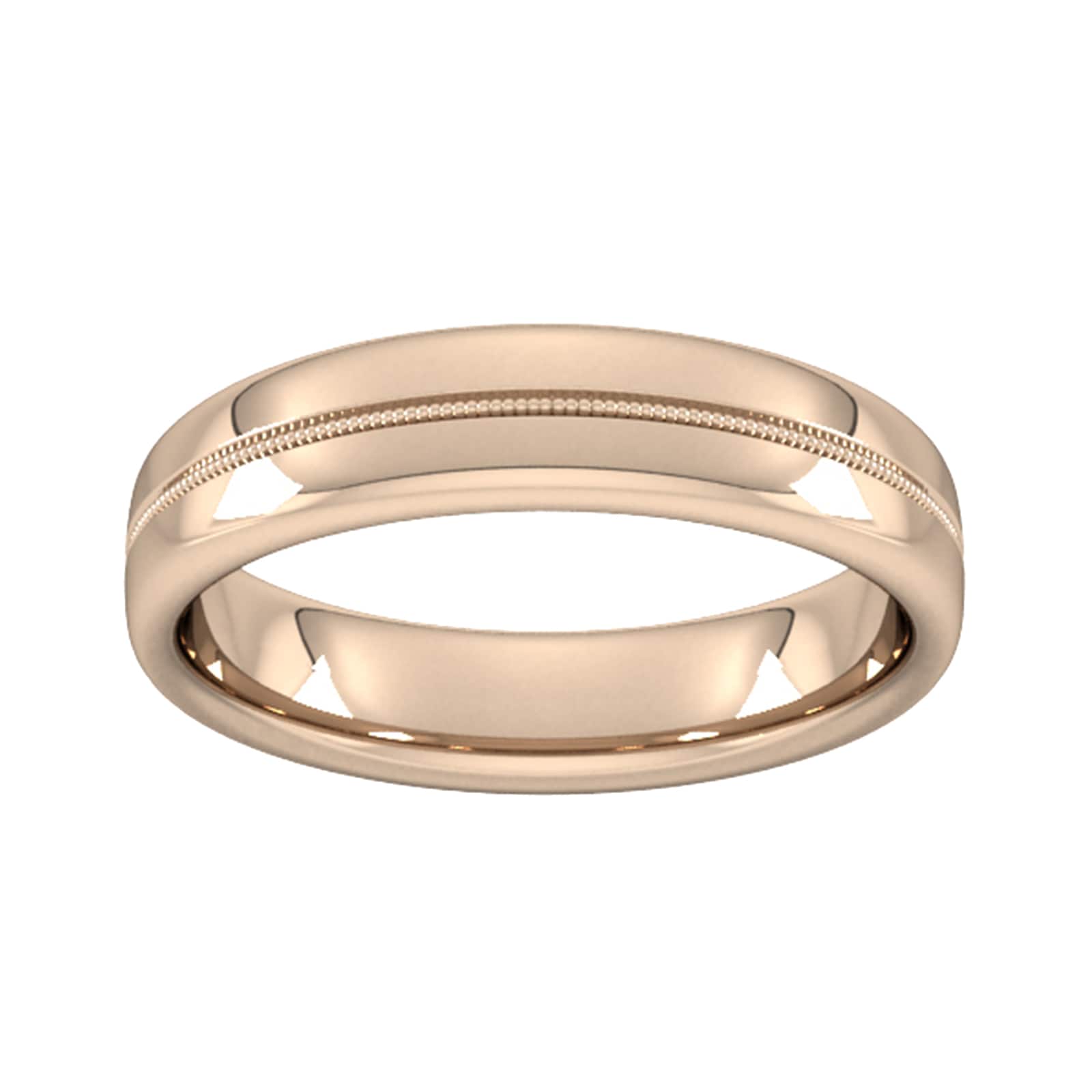 5mm Flat Court Heavy Milgrain Centre Wedding Ring In 18 Carat Rose Gold - Ring Size K