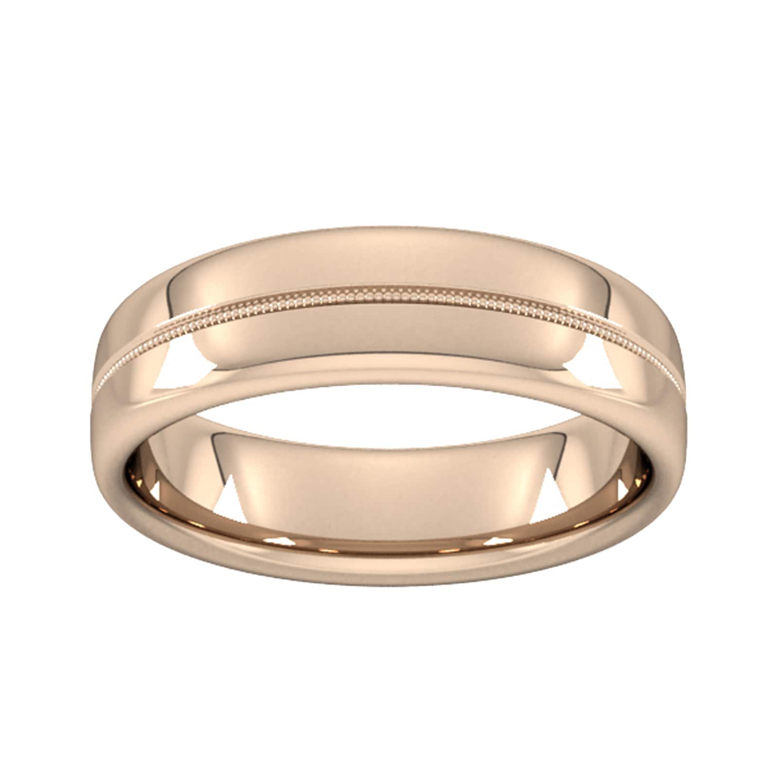6mm Flat Court Heavy Milgrain Centre Wedding Ring In 18 Carat Rose Gold - Ring Size U