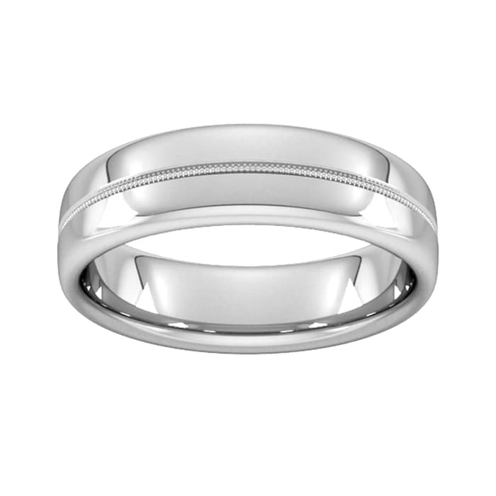 Goldsmiths 6mm Traditional Court Standard Milgrain Centre Wedding Ring In 18 Carat White Gold