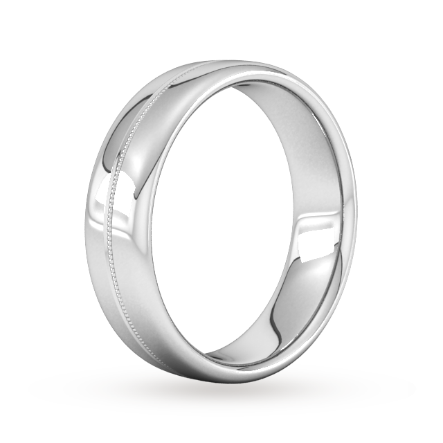 Goldsmiths 6mm Traditional Court Standard Milgrain Centre Wedding Ring In 18 Carat White Gold