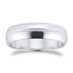 08301040 - 5mm D Shape Standard Milgrain Centre Wedding Ring In 9 Carat White Gold