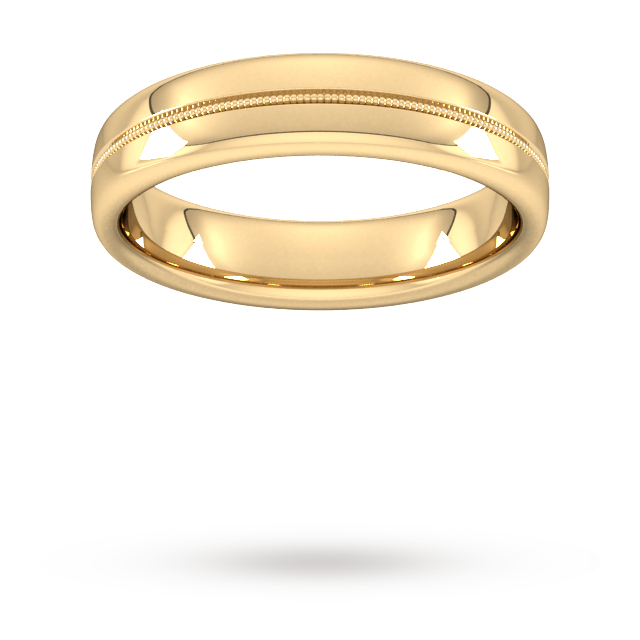 Goldsmiths 5mm D Shape Heavy Milgrain Centre Wedding Ring In 9 Carat Yellow Gold