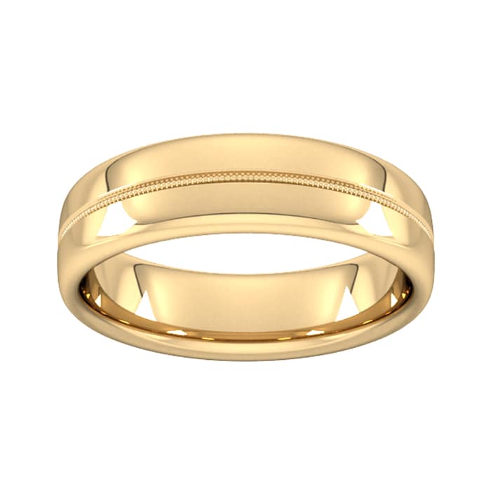 Goldsmiths 6mm D Shape Heavy Milgrain Centre Wedding Ring In 9 Carat Yellow Gold
