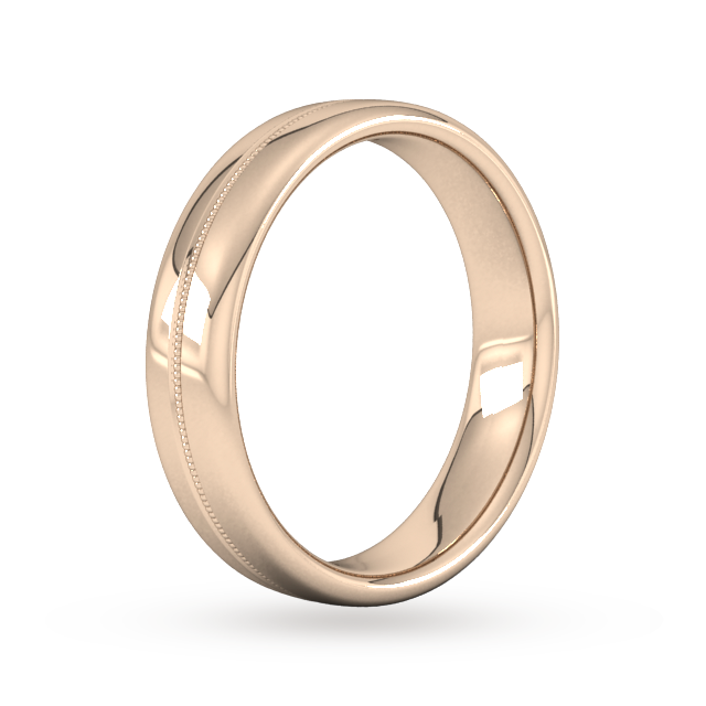 Goldsmiths 5mm D Shape Heavy Milgrain Centre Wedding Ring In 9 Carat Rose Gold