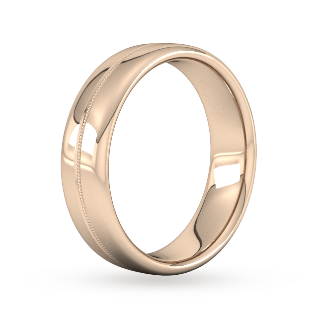 Goldsmiths 6mm D Shape Heavy Milgrain Centre Wedding Ring In 9 Carat Rose Gold