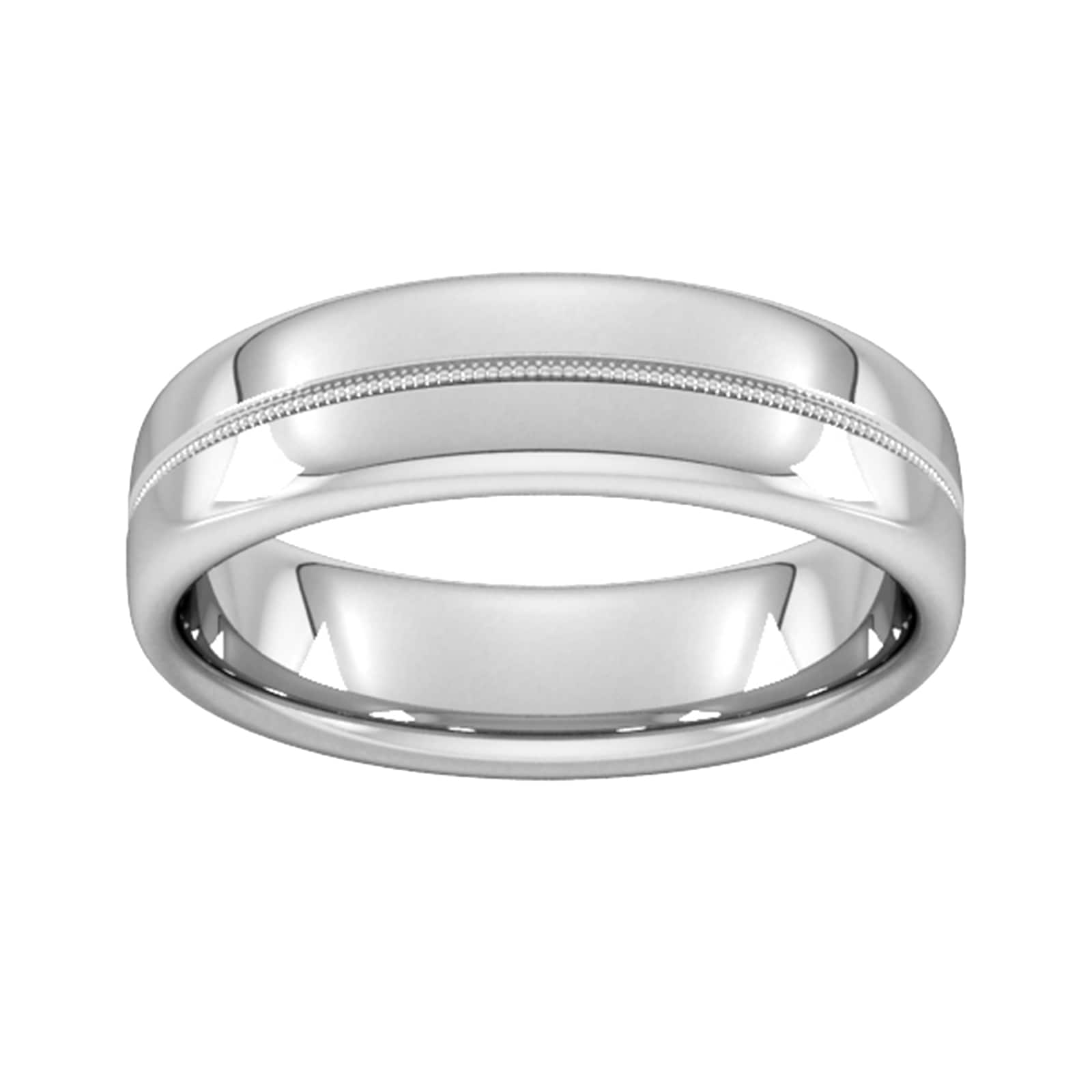 6mm D Shape Standard Milgrain Centre Wedding Ring In 18 Carat White Gold - Ring Size T