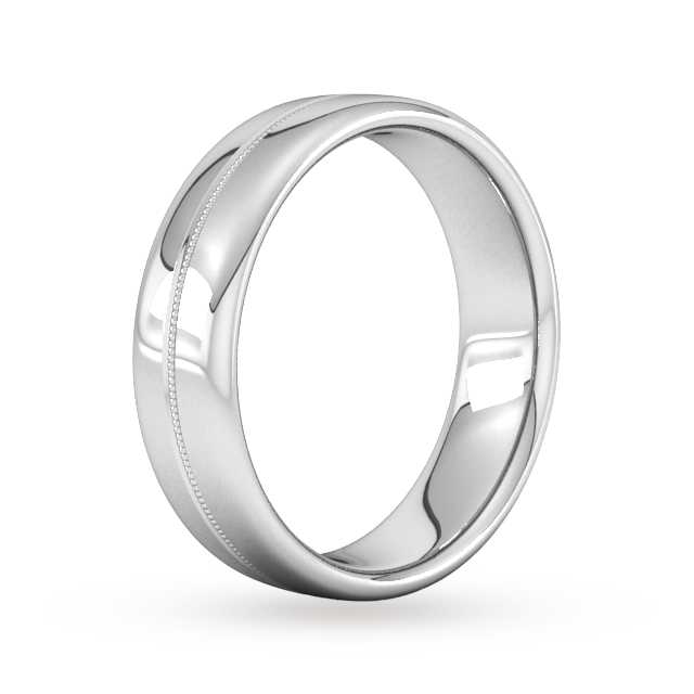Goldsmiths 6mm D Shape Standard Milgrain Centre Wedding Ring In 18 Carat White Gold