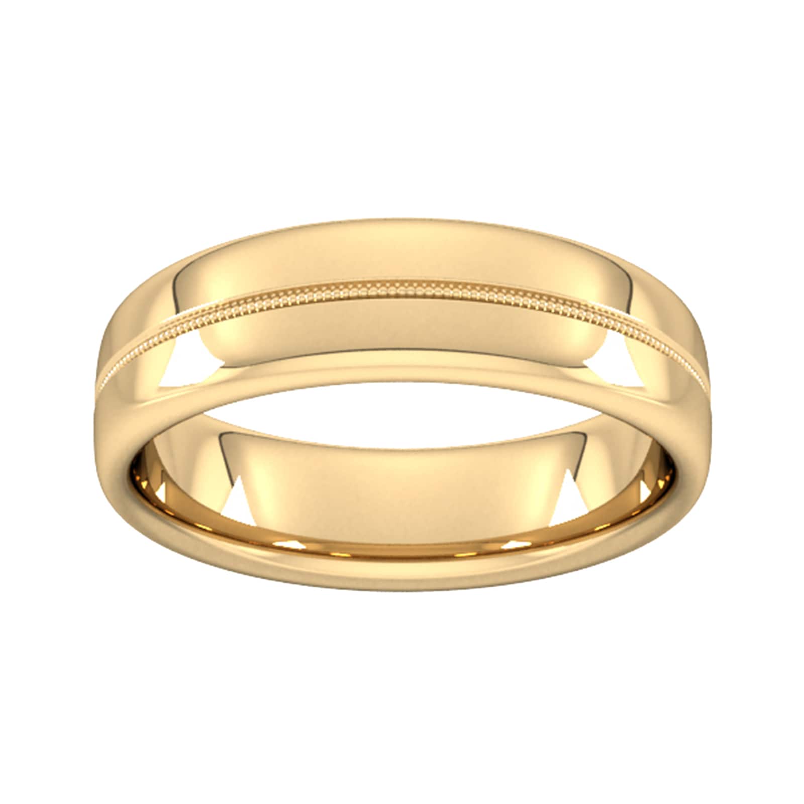 6mm D Shape Standard Milgrain Centre Wedding Ring In 18 Carat Yellow Gold - Ring Size U