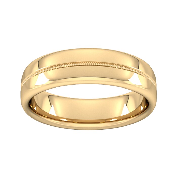Goldsmiths 6mm D Shape Standard Milgrain Centre Wedding Ring In 18 Carat Yellow Gold
