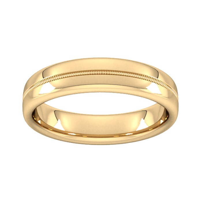 Goldsmiths 5mm D Shape Heavy Milgrain Centre Wedding Ring In 18 Carat Yellow Gold - Ring Size M