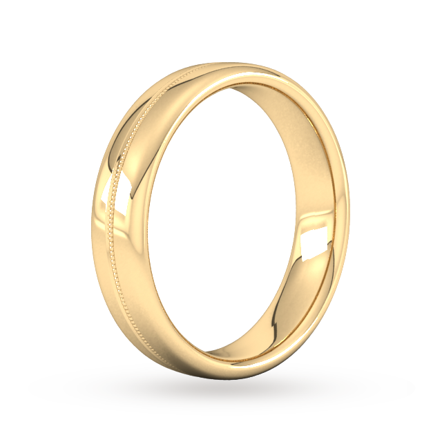 Goldsmiths 5mm D Shape Heavy Milgrain Centre Wedding Ring In 18 Carat Yellow Gold