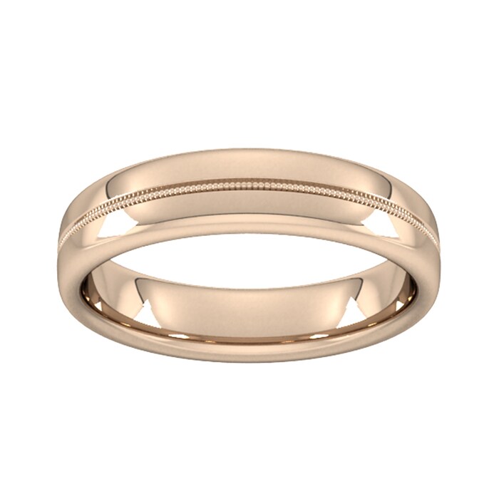 Goldsmiths 5mm D Shape Standard Milgrain Centre Wedding Ring In 18 Carat Rose Gold