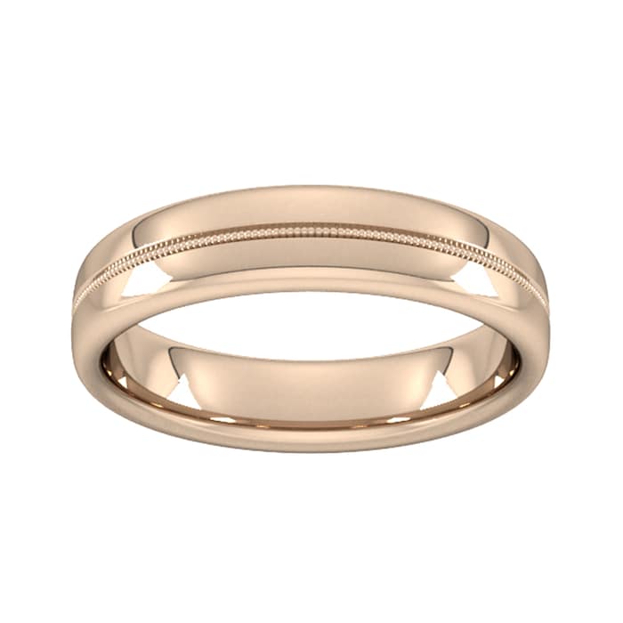 Goldsmiths 5mm D Shape Heavy Milgrain Centre Wedding Ring In 18 Carat Rose Gold