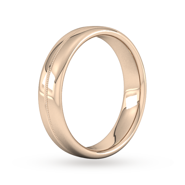 Goldsmiths 5mm D Shape Heavy Milgrain Centre Wedding Ring In 18 Carat Rose Gold