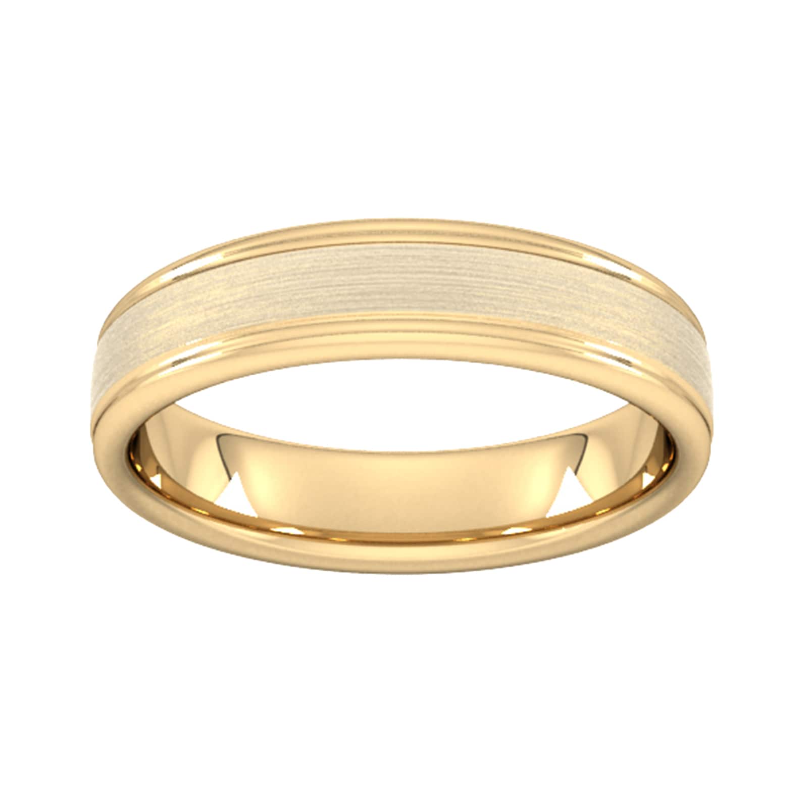 Goldsmiths 5mm Slight Court Extra Heavy Matt Centre With Grooves Wedding Ring In 9 Carat Yellow Gold