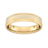 Goldsmiths 5mm Slight Court Extra Heavy Matt Centre With Grooves Wedding Ring In 9 Carat Yellow Gold - Ring Size T