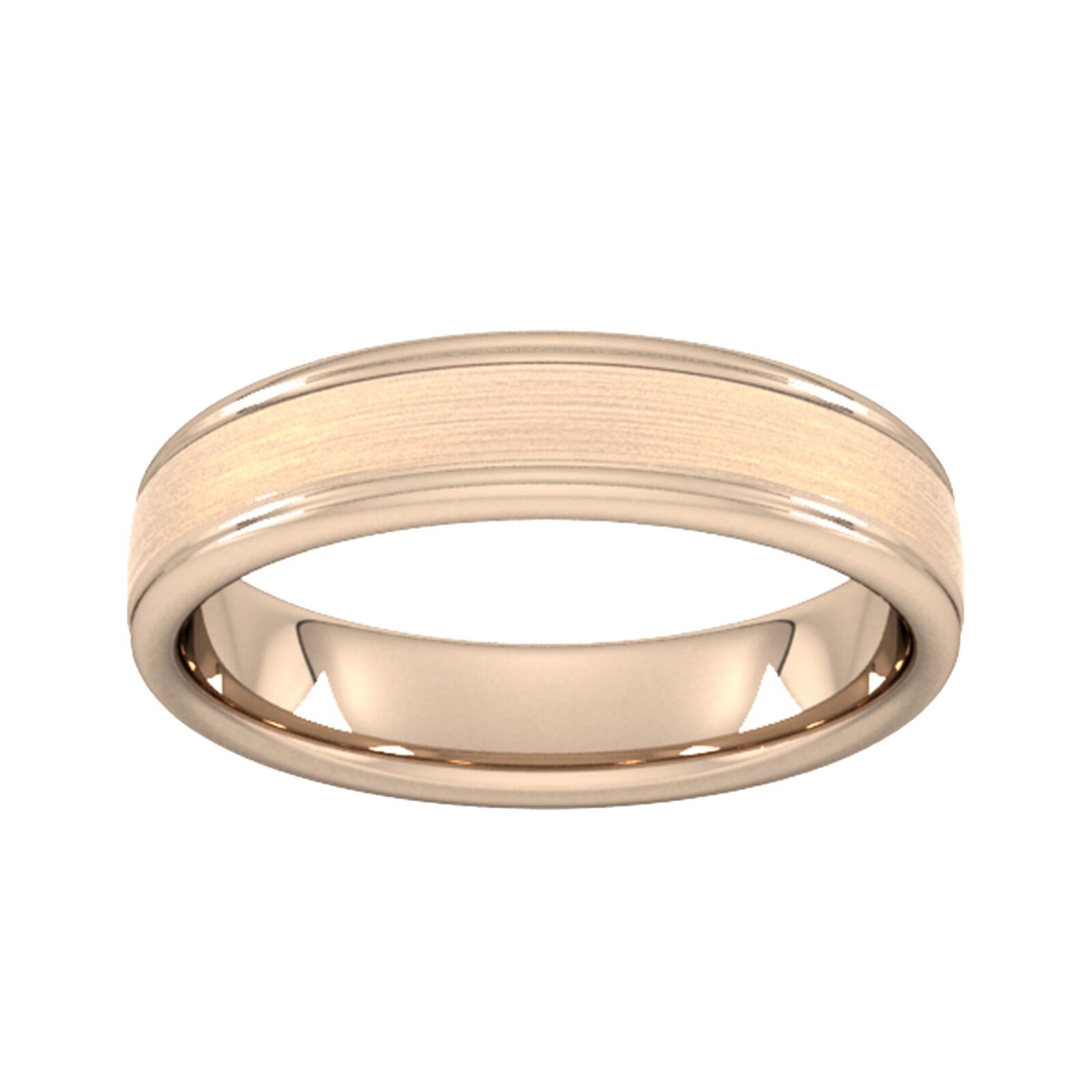 5mm Slight Court Standard Matt Centre With Grooves Wedding Ring In 9 Carat Rose Gold - Ring Size V