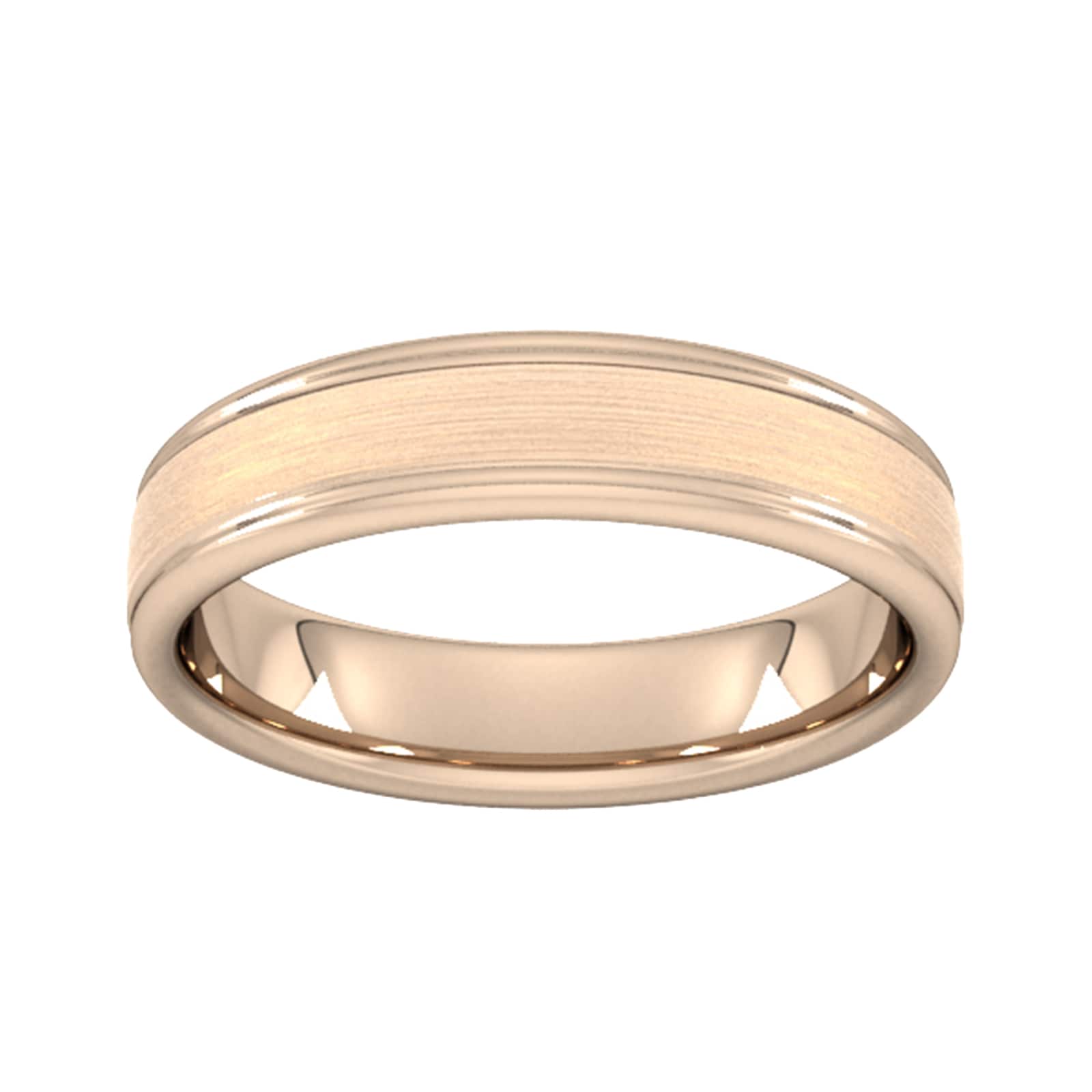 Goldsmiths 5mm Slight Court Standard Matt Centre With Grooves Wedding Ring In 9 Carat Rose Gold - Ring Size P Goldsmiths 5mm Slight Court Standard Matt Centre With Grooves Wedding Ring In 9 Carat Rose Gold - Ring Size P